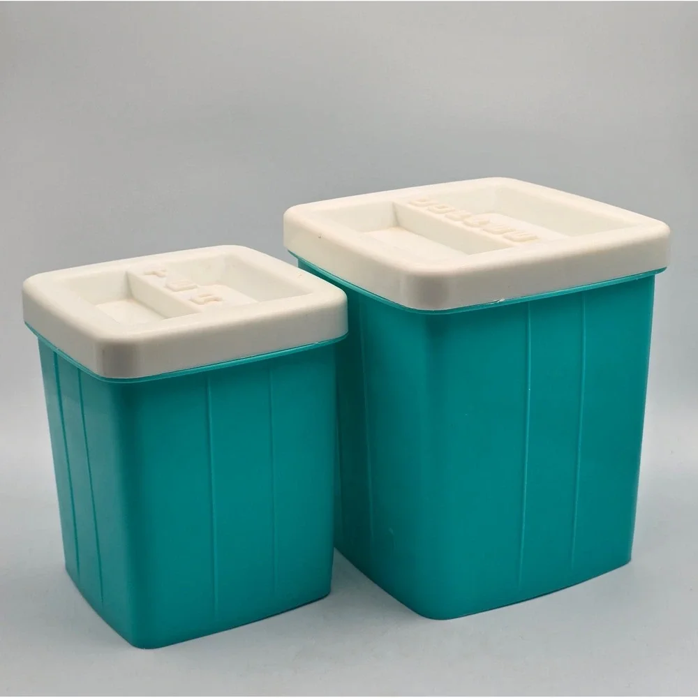 Vintage 70s Canister Set of 2 Teal Retro Tea Coffee Plastic Kitchen Storage MCM